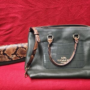 Coach Green and Brown Satchel Bag And Wallet